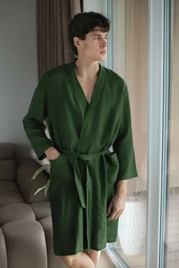 Amber Linen Amber Linen Herren vegan Bademantel Waldgrün – Produktbild 1 von 1