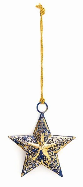 El Puente El Puente Deko-Anhänger "Stern" | Fair Trade & Handmade aus Indien, Gold,blau, – Produktbild 1 von 1