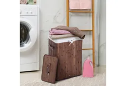 HOMCOM HOMCOM Wäschekorb schmal Wäschesammler mit Griff, für Schlafzimmer & Bad, Schwarz (Wäschekorb, 1 St., Wäschebox), Bambus, faltbar, 72L, Dunkelbraun, 40 x 30 x 60 cm – Produktbild 1 von 1