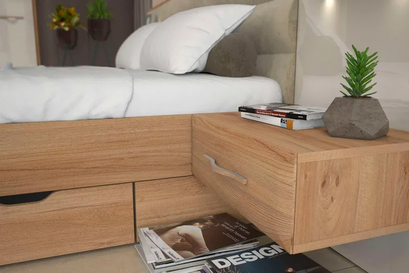 OTTO home Nachtkonsole Gala, beige hochglänzend UV lackiert und melaminbeschichtet, kratzfest (Schublade mit Soft-Close-Funktion, 56x47x100cm (BxTxH), mit Beleuchtung,wahlweise rechte oder linke Bedienung,FSC-zertifiziert, Beige|weiß, – Produktbild 5 von 5