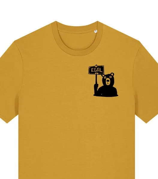 päfjes päfjes Dem Bären ist es EGAL! Dir auch? - Fair Wear Männer Unisex Bio T-Shirt Siebdruck, Gelb (ochre), – Produktbild 3 von 4