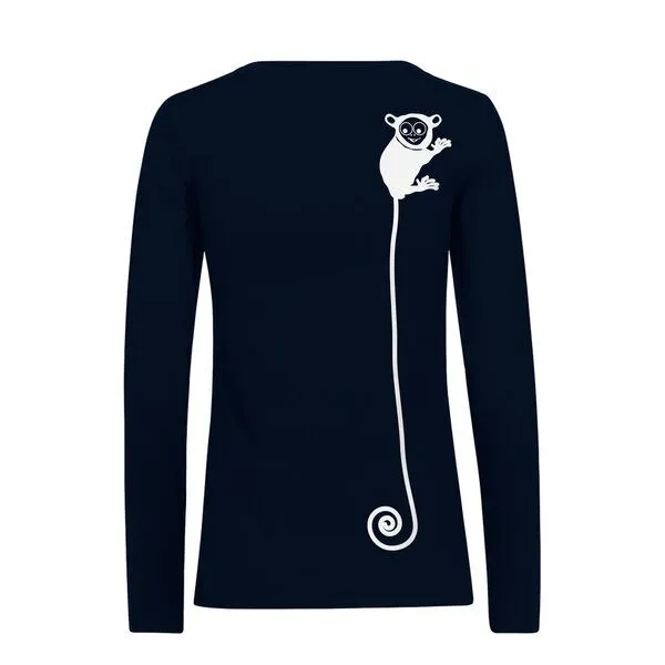 HANDGEDRUCKT HANDGEDRUCKT "Teeny Weeny Goblin" Frauen Longsleeve aus reiner Biobaumwolle (kbA), Navy blue, – Produktbild 1 von 3