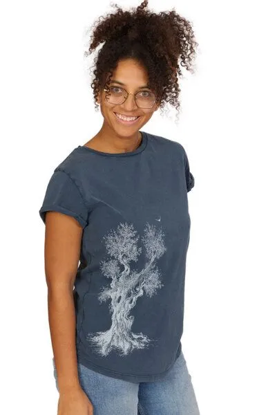 Life-Tree Life-Tree Organic Fairwear Shirt Women Olive Tree, Blau, – Produktbild 8 von 8