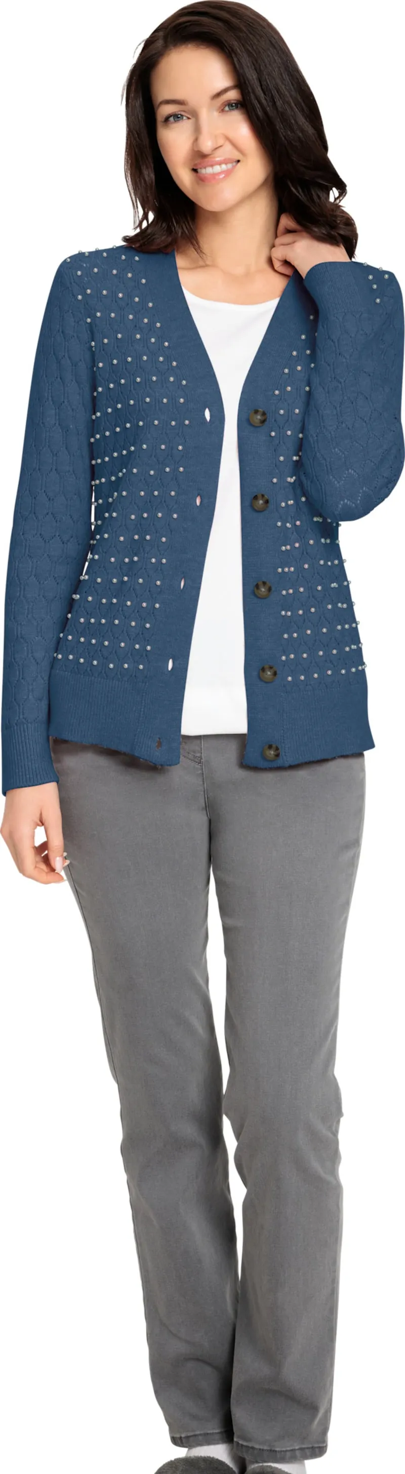 Witt Ajourstrickjacke, Rauchblau-meliert, – Produktbild 2 von 2