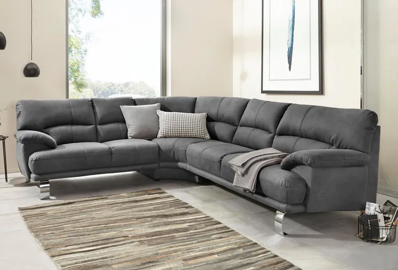 TRENDMANUFAKTUR Ecksofa Cecilia II, in italienischen Design, bequem, hoher Sitzkomfort, L-Form, extrabreite Armlehnen für noch mehr Sitzkomfort, Grau, – Produktbild 6 von 8