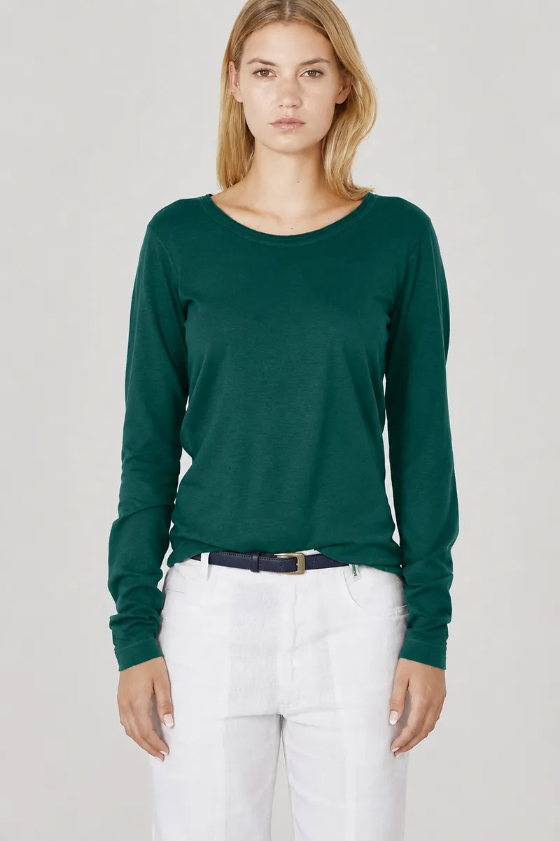 HempAge Hempage Damen vegan Langarm T-Shirt Fichtengrün, Grün, – Produktbild 2 von 2