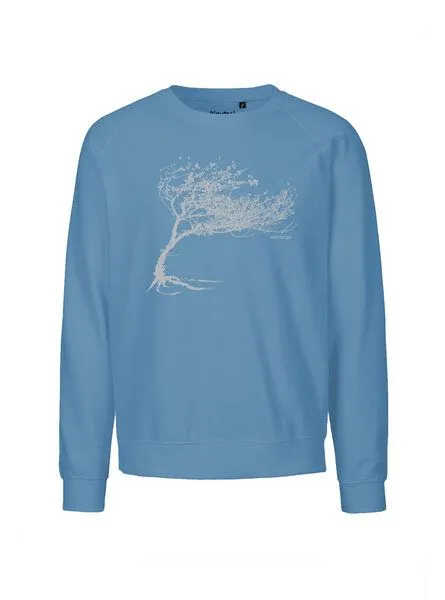 Peaces.bio - handbedruckte Biomode Peaces.bio - handbedruckte Biomode Bio Herren-Sweatshirt Windy Tree, Blaugrau, – Produktbild 1 von 2