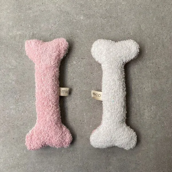 mio eco mio eco SET: Zwei hochwertige Upcycling Hundespielzeuge aus Hotel-Handtüchern zero waste je rosa-weiss – Produktbild 3 von 4