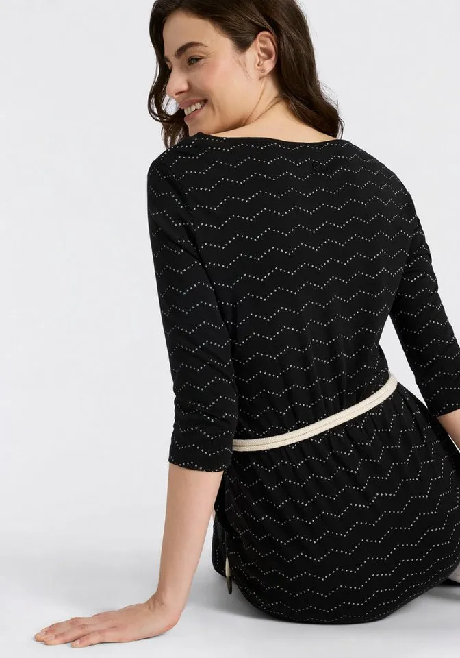 ragwear ragwear Jerseykleid LILITHA ZIG ZAG O mit Taillen-Bindegürtel, Schwarz, – Produktbild 3 von 5