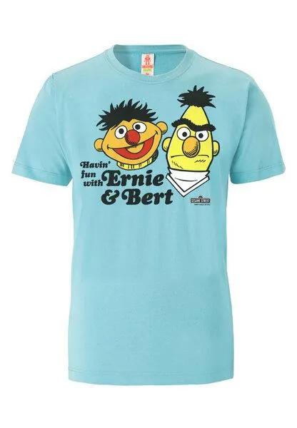 LOGOSH!RT LOGOSH!RT Sesamstrasse Ernie & Bert Havin Fun 100% Organic Cotton T-Shirt, Blau-grün, – Produktbild 2 von 4