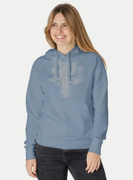 Peaces.bio - handbedruckte Biomode Peaces.bio - handbedruckte Biomode Bio-Damen-Kapuzensweater Chestnut, Blaugrau, – Produktbild 2 von 3