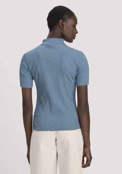 hessnatur hessnatur Mock-Neck Shirt Slim aus Bio-Baumwolle, Kristallblau, – Produktbild 2 von 4