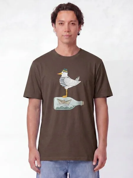 watapparel watapparel T-Shirt Unisex Möwe mit Hut, Mocha, – Produktbild 2 von 2