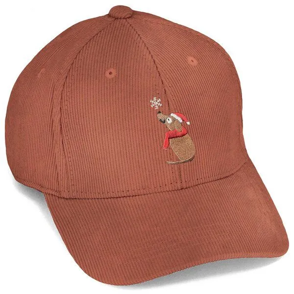 LIGARTI Bestickte Cord Cap – Thomas der Weihnachtshund – LIGARTI Tiermanufaktur, Terracotta, – Produktbild 1 von 4
