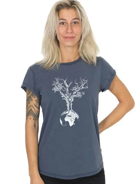 Life-Tree Life-Tree Shirt aus Biobaumwolle Fairwear für Damen "Maple Island", Blau, – Produktbild 1 von 5