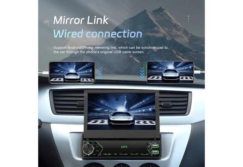 KAFMTOH 1DIN Autoradio 7 Zoll Touchscreen zum Klappen, CarPlay, BT, RDS Autoradio (FM), Schwarz, – Produktbild 5 von 5