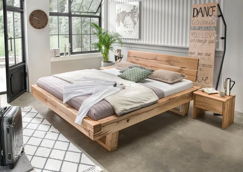 OTTO home Massivholzbett Ultima, Balkenbett, Fichte oder Eiche Massivholz, FSC® zertifiziert (sehr stabil: Hohe Belastbarkeit: 200kg je Seite, mehrere Breiten), Skandinavisches Designerstück, Robust, Füße in Kufenform, Made in EU, Beige, – Produktbild 6 von 7