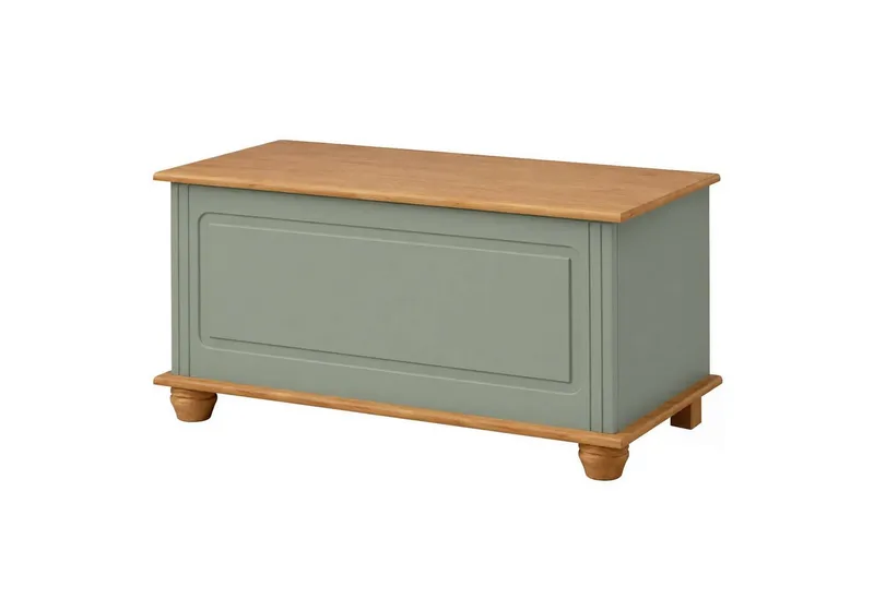OTTO home Sitztruhe Finca, aus massivem Kiefernholz, 85 x 43 x 45 cm, mit praktischem Stauraum, Grün, – Produktbild 1 von 5