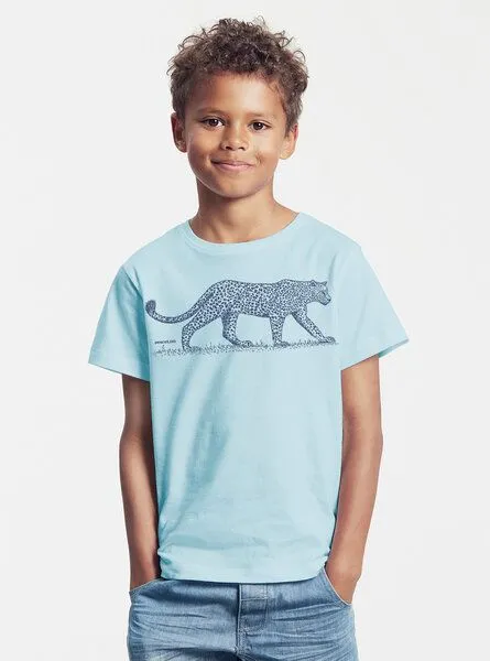 Peaces.bio - handbedruckte Biomode Peaces.bio - handbedruckte Biomode Bio-Kinder T-Shirt Leopard, Hellblau, – Produktbild 2 von 2