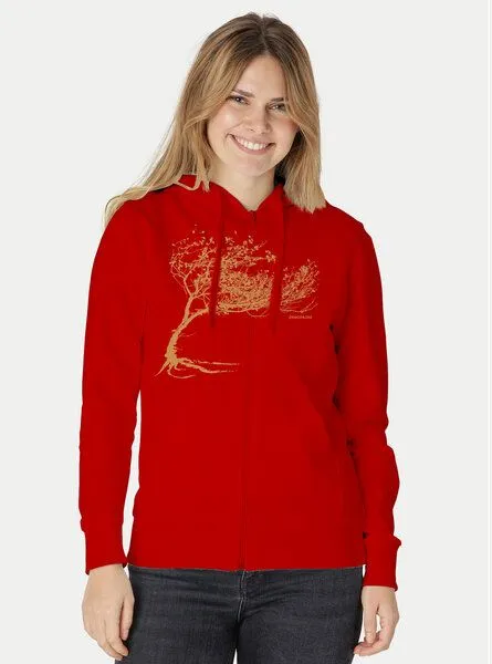 Peaces.bio - handbedruckte Biomode Peaces.bio - handbedruckte Biomode Bio Damen-Zip-Hoodie Windy Tree, Rot, – Produktbild 3 von 3