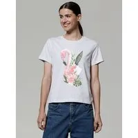 watapparel watapparel T-Shirt Frauen Flamingo mit Blumen, Cool heather grey, – Produktbild 1 von 1