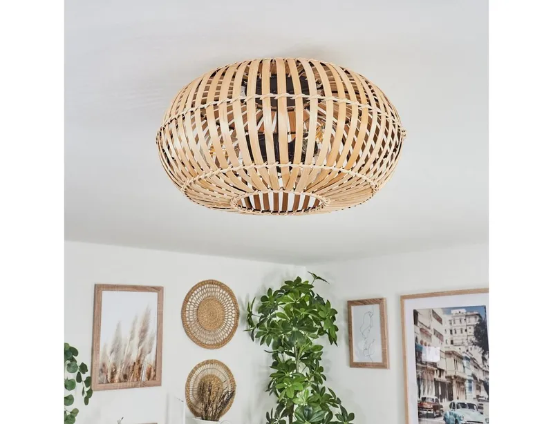 hofstein Deckenleuchte moderne Deckenlampe aus Metall/Bambus in Schwarz/Natur, ohne Leuchtmittel, Deckenleuchte Lichteffekt, Ø40,5cm, 3x E27, ohne Leuchtmittel, Beige|schwarz, – Produktbild 2 von 4