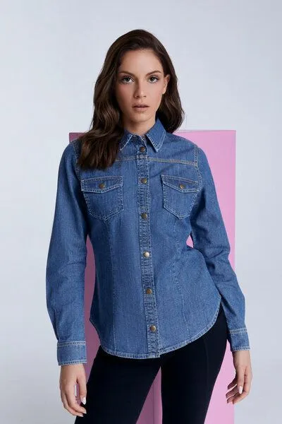 Evermind Evermind Jeanshemd - WA5022, Crystal blue, – Produktbild 2 von 4