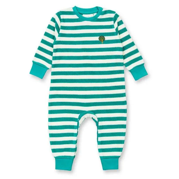 Sense Organics Sense Organics Babystrampler Overall Frottee Bio-Baumwolle, Tealgreen weiß geringelt, – Produktbild 1 von 3