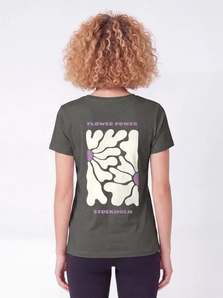 watapparel watapparel T-Shirt Frauen Stockholm Flora, Khaki, – Produktbild 2 von 3