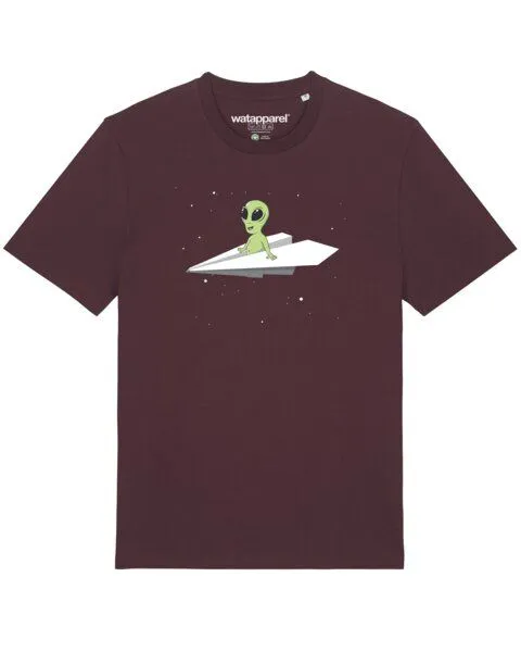 watapparel watapparel T-Shirt Unisex Alien on a paper plane, Red brown, – Produktbild 1 von 4