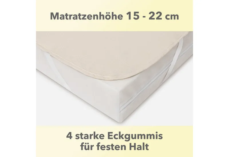 Matratzenschoner Molton, viele Größen, 100% atmungsaktive Baumwolle, made in Germany STUDIO, 2x 90x200 cm Matratzenschutz bis 22 cm Höhe, Beige, – Produktbild 5 von 5