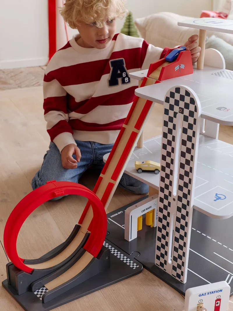 Vertbaudet Holzspielzeug-Garage mit Looping, Rot, – Produktbild 2 von 4