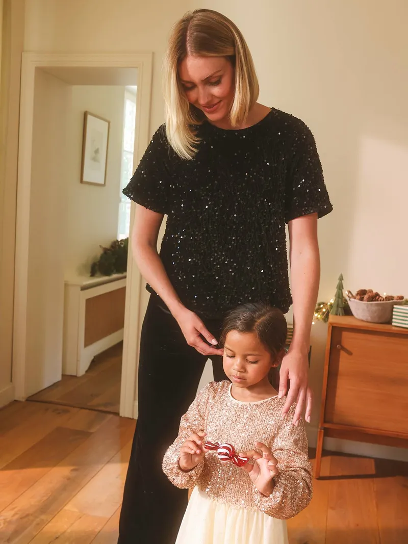 Vertbaudet Festlicher Umstands-Jumpsuit aus Samt mit Pailletten, Schwarz, – Produktbild 4 von 4