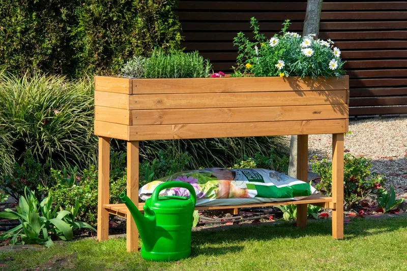 Dobar Dobar Hochbeet, mit Ablage, inkl. Pflanzfolie, wetterfest lasiert, Braun, – Produktbild 5 von 5