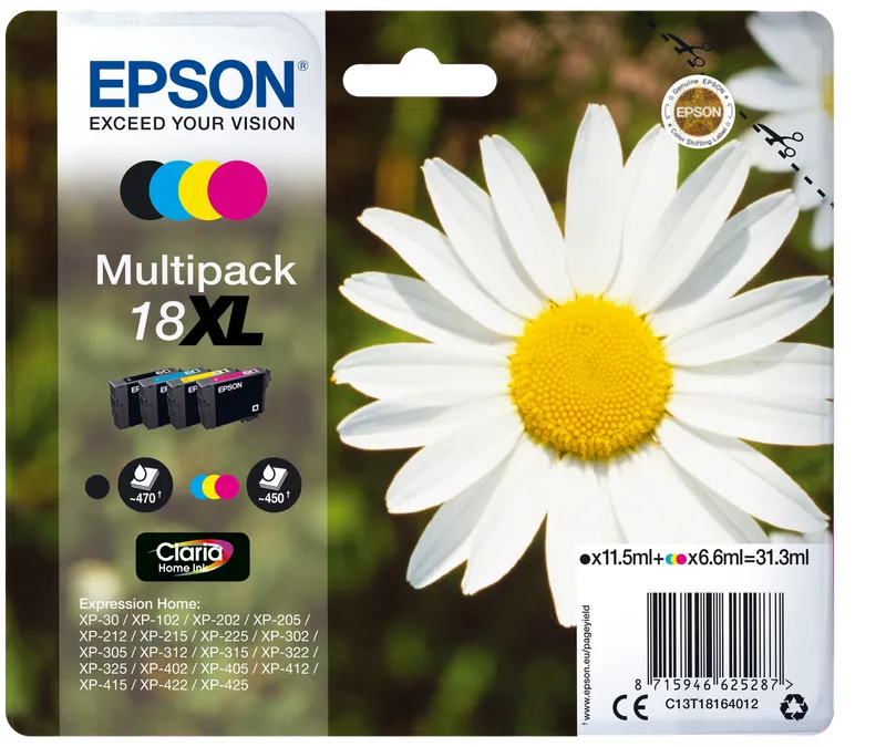 Epson Epson 4er Set Tintenpatronen 18 XL Multipack schwarz, cyan, magenta, gelb – Produktbild 1 von 3