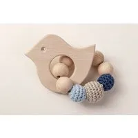 NoniKids Berlin NoniKids Berlin Greifling Beißring Holz *Vogel* | Bio Baumwolle, Grau/blau, – Produktbild 1 von 1