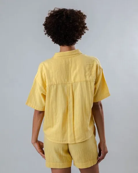 Brava Fabrics Brava Fabrics Kurzarm-Bluse Bubble Cropped Blouse, Yellow, – Produktbild 3 von 4