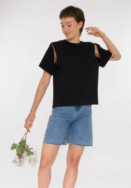 THOKKTHOKK ThokkThokk Damen T-Shirt mit Cut-outs TT135 aus Bio-Baumwolle, Off white (weiß), – Produktbild 2 von 3