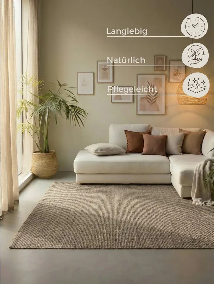 HANSE Home Teppich Jaipur Juteteppich, als Läufer und in Rund, rechteckig, Höhe: 10 mm, 100% Naturfaser, Wohnzimmer, Esszimmer, Schlafzimmer, Braun|grau, – Produktbild 3 von 7