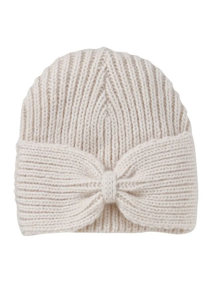 Vertbaudet Vertbaudet Beanie Mädchen Mütze aus Rippenstrick, Zierschleife, Beige, – Produktbild 2 von 5