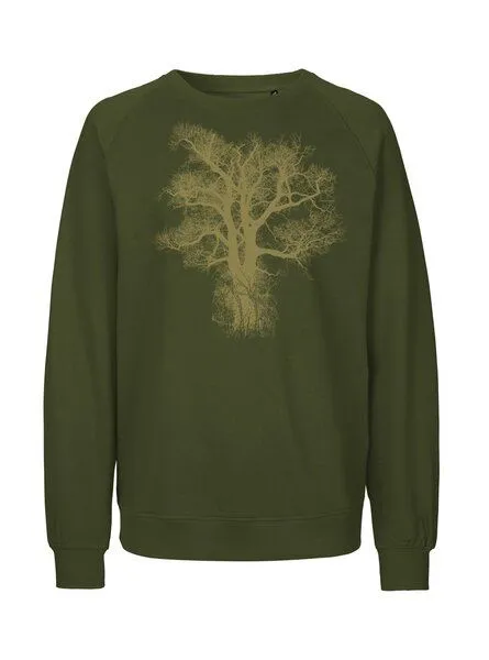 Peaces.bio - handbedruckte Biomode Peaces.bio - handbedruckte Biomode Bio Damen Sweatshirt Loose Fit Chestnut, Waldgrün, – Produktbild 1 von 2