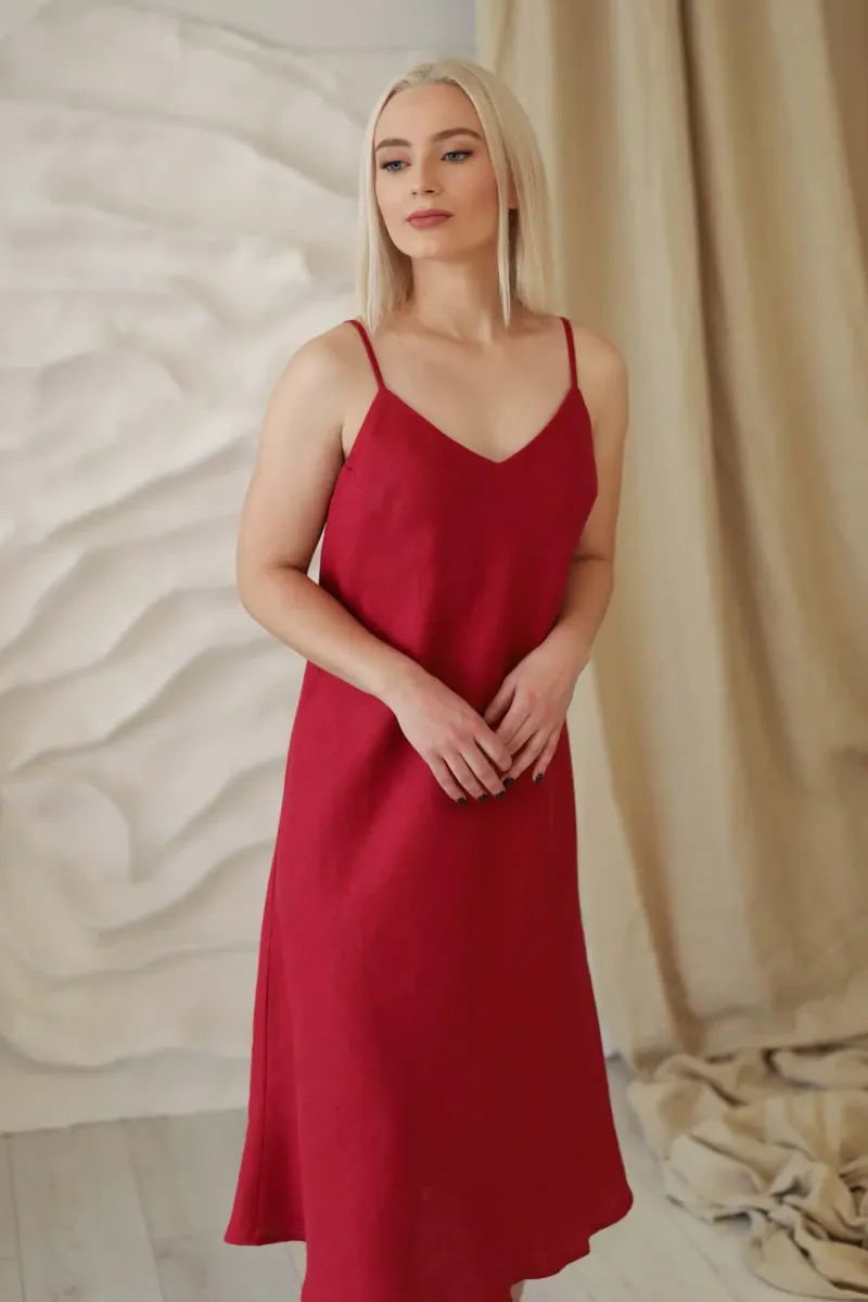 Amber Linen Amber Linen Damen vegan Kleid Sperlonga, Rot, – Produktbild 2 von 2