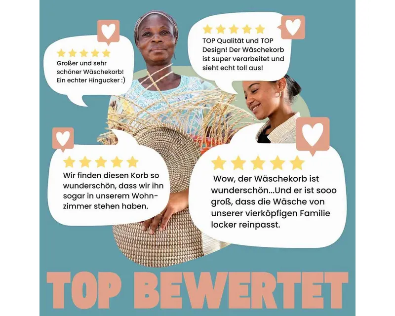 Maishameanslife Maishameanslife Wäschekorb Senegal M - Stripes weiß, Handgeflochtener Wäschekorb aus traditionellem Kunsthandwerk, Weiß, – Produktbild 5 von 5