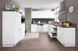 Express Küchen Winkelküche UV-Lack weiß supermatt/Weiß ca. 120+245 x 275cm – Produktbild 1 von 1