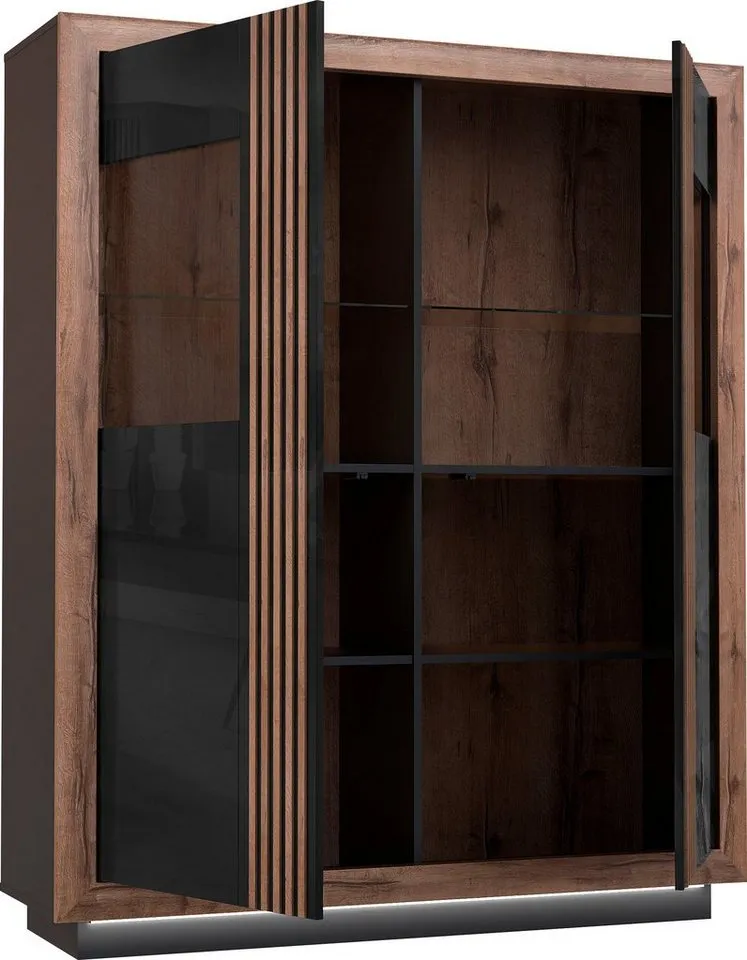 FORTE Highboard Savona, Höhe 161 cm, inkl. Sockelbeleuchtung, Schwarz, – Produktbild 5 von 5