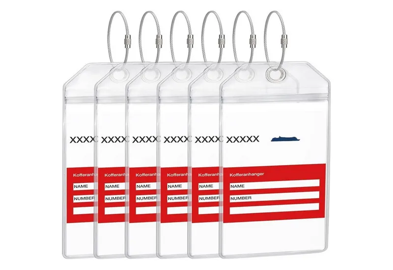 LuxusKollektion Gepäckanhänger 6er Set Transparente Kofferanhänger für Kreuzfahrten Aida wasserdicht (6-St), Rot|weiß, – Produktbild 1 von 5