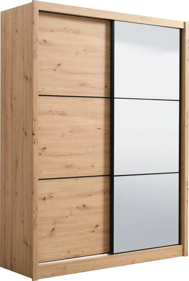 Home affaire Schwebetürenschrank Navara Kleiderschrank mit Spiegel Wäscheschrank Garderobe mit großzügiger Innenausstattung, FSC®-zertifiziert, in 3 Breiten, Beige, – Produktbild 3 von 5