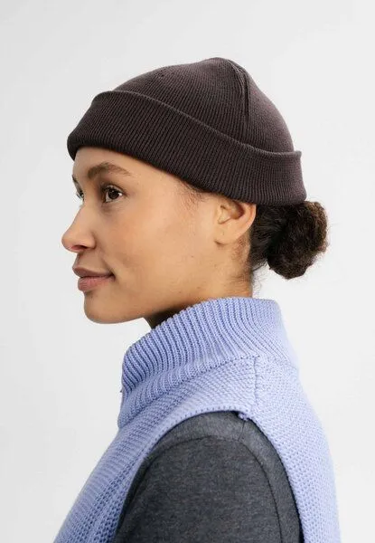 MELA MELA Feinstrick Mütze kurz Style LESH aus 100% Bio-Baumwolle, Dunkelbraun, – Produktbild 4 von 4