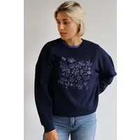 Kultgut Kultgut Artdesign - Biofair- Pulloversweater im Boxistyle / Flowers by Night, Dunkelblau, – Produktbild 1 von 1