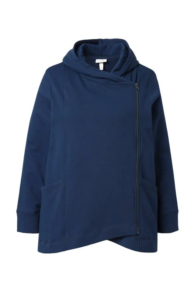 Ulla Popken Sweatjacke Sweatjacke asymmetrisch Kapuze Biobaumwolle, Blau|grün, – Produktbild 3 von 4